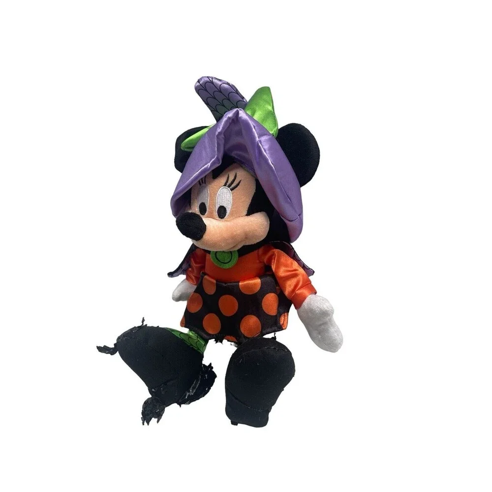Disney Parks Minnie Mouse Witch Halloween Plush Purple Black Orange Polka Dots